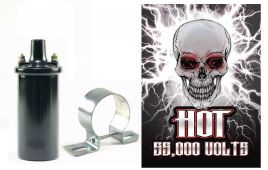 12V Hot Distributor Ignition Coil ~ Rated up to 55,000 Volts ~ Internally Resisted