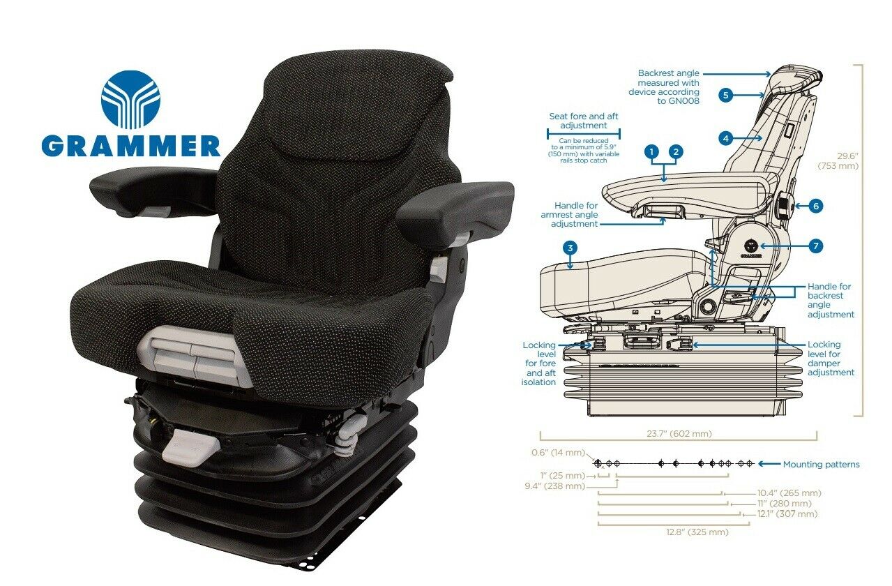 Black Suspension Seat with Height & Weight Adjustment Compatible with Massey Ferguson Tractor 