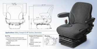 Air Suspension Seat John Deere Tractor Asphalt Gray Cloth