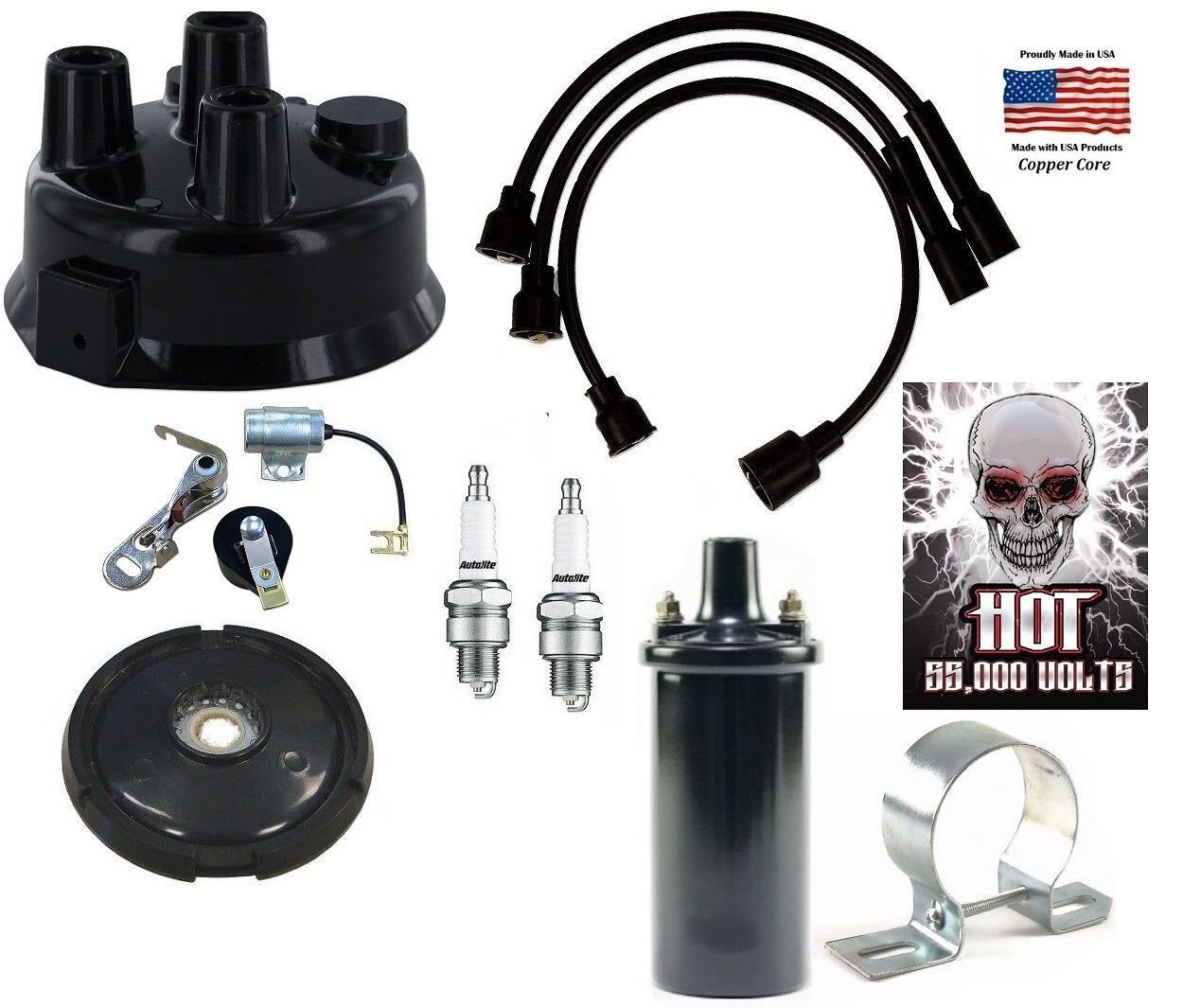 Distributor Ignition Tune up Kit & 12 Volt Hot Coil